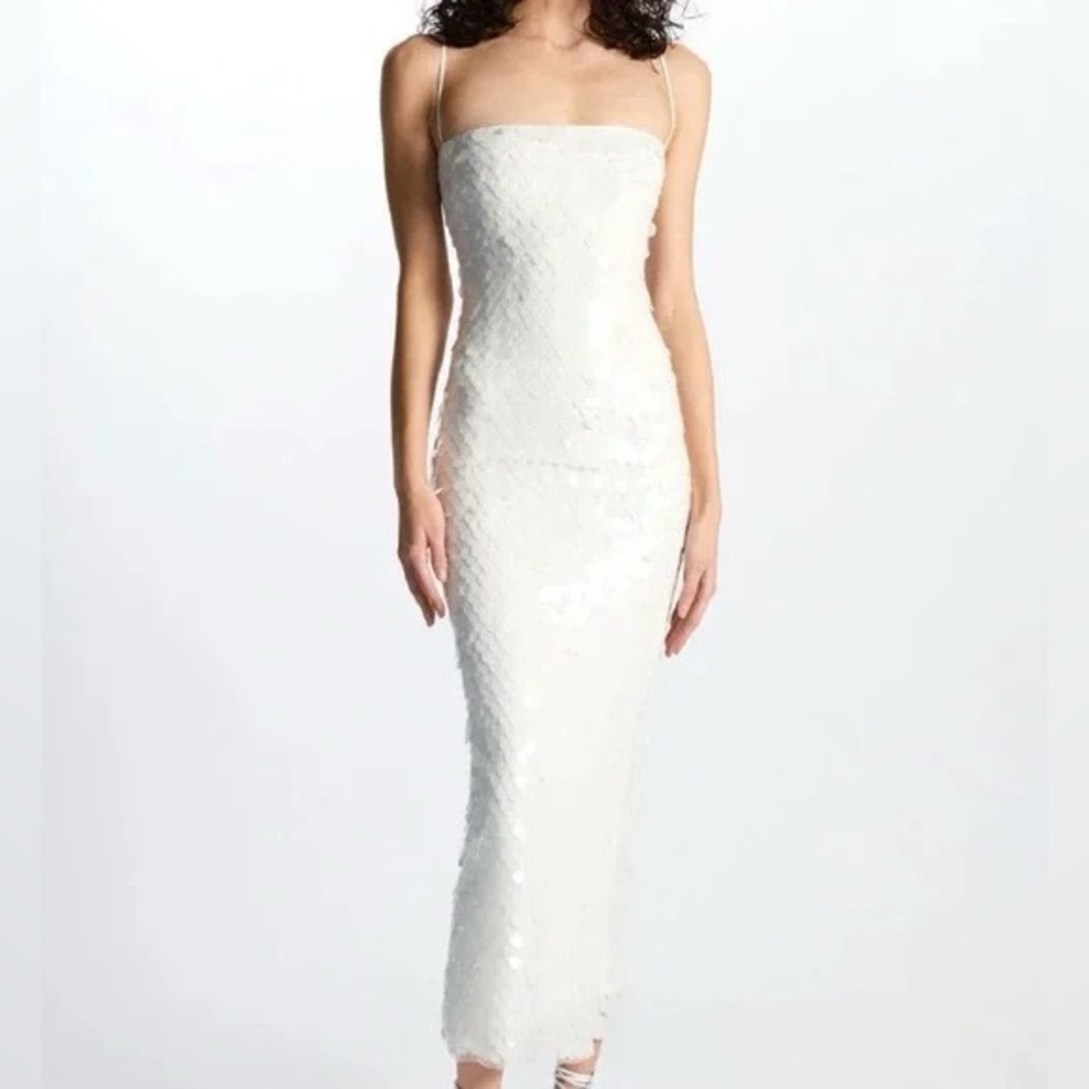 New Arrivals Phoenix Candlelight Silver Sequin Midi Dress Size 36 MSRP $960